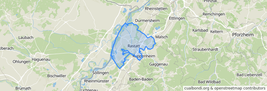 Mapa de ubicacion de Vereinbarte Verwaltungsgemeinschaft Rastatt.