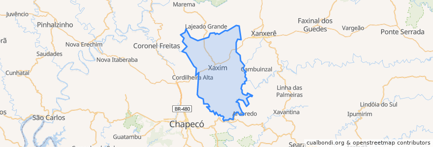 Mapa de ubicacion de Xaxim.