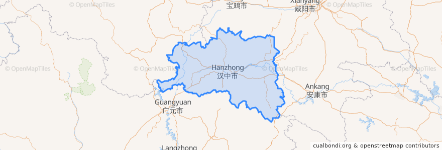 Mapa de ubicacion de Hanzhong.