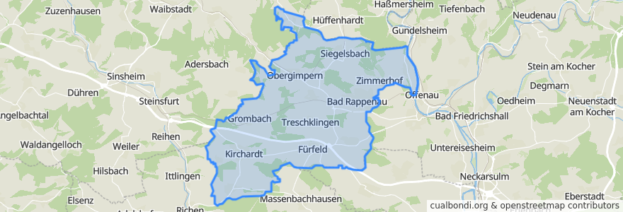 Mapa de ubicacion de Verwaltungsgemeinschaft Bad Rappenau.