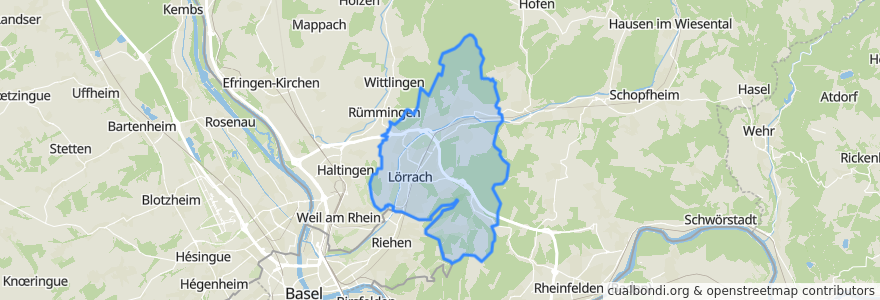 Mapa de ubicacion de Verwaltungsgemeinschaft Lörrach.