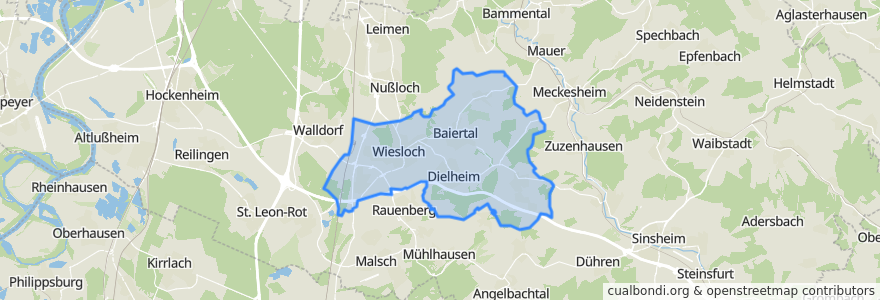 Mapa de ubicacion de Verwaltungsgemeinschaft Wiesloch.