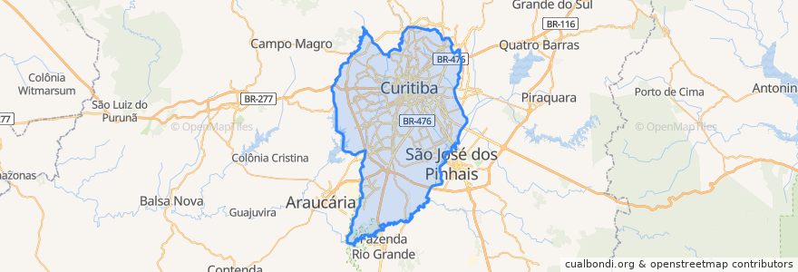 Mapa de ubicacion de Curitiba.