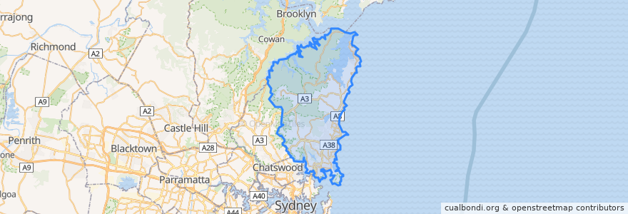 Mapa de ubicacion de Northern Beaches Council.