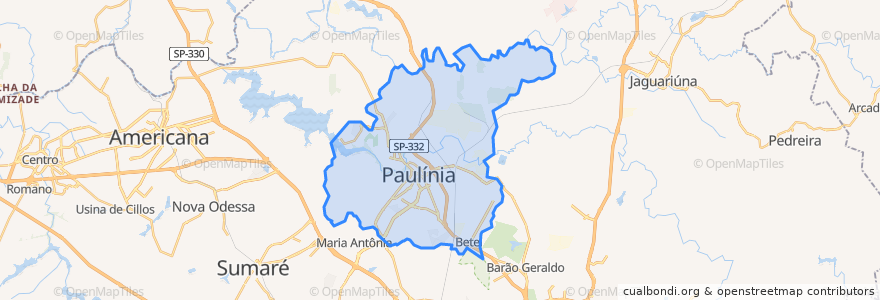 Mapa de ubicacion de Paulínia.