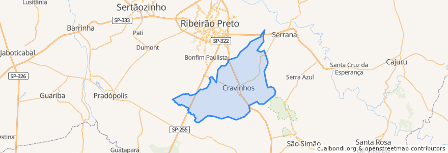 Mapa de ubicacion de Cravinhos.