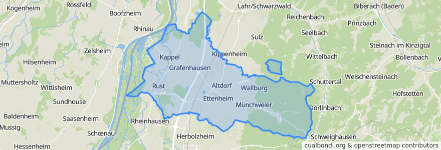 Mapa de ubicacion de Verwaltungsgemeinschaft Ettenheim.