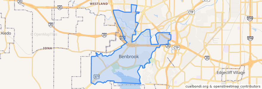 Mapa de ubicacion de Benbrook.