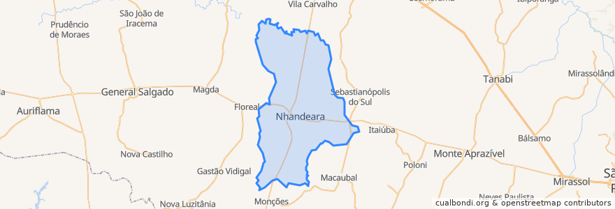 Mapa de ubicacion de Nhandeara.