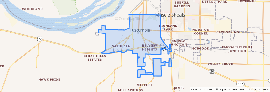 Mapa de ubicacion de Tuscumbia.