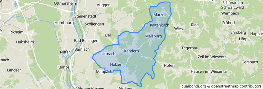 Mapa de ubicacion de Verwaltungsgemeinschaft Kandern.