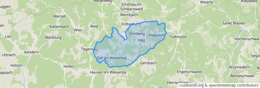 Mapa de ubicacion de Verwaltungsgemeinschaft Zell im Wiesental.