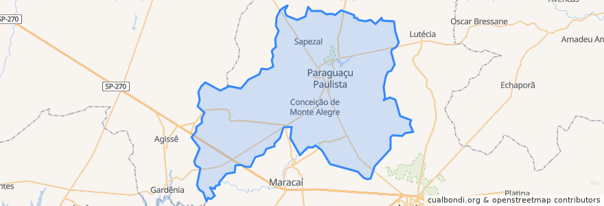 Mapa de ubicacion de Paraguaçu Paulista.