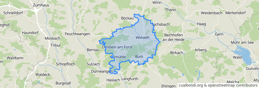 Mapa de ubicacion de Dentlein am Forst (VGem).