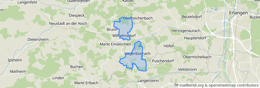 Mapa de ubicacion de Hagenbüchach-Wilhelmsdorf (VGem).