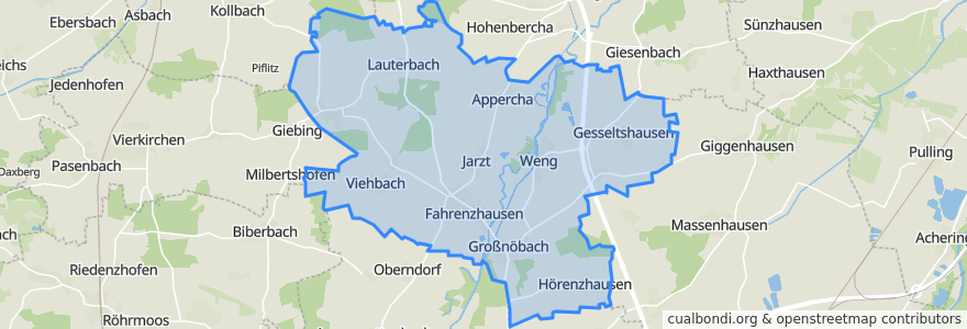 Mapa de ubicacion de Fahrenzhausen.