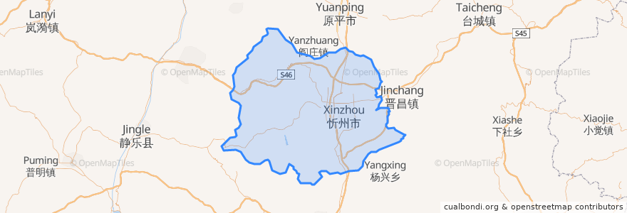 Mapa de ubicacion de 忻府区.