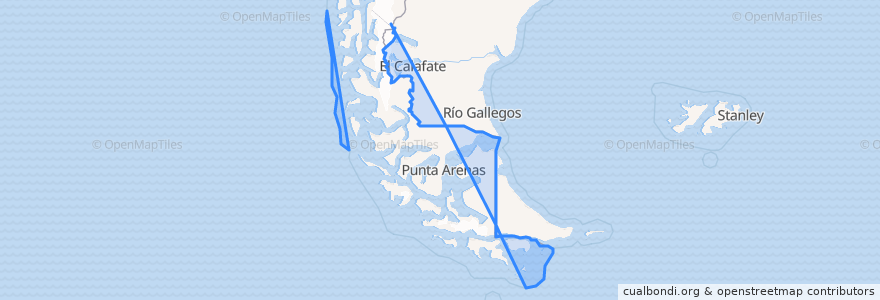 Mapa de ubicacion de Región de Magallanes y de la Antártica Chilena.
