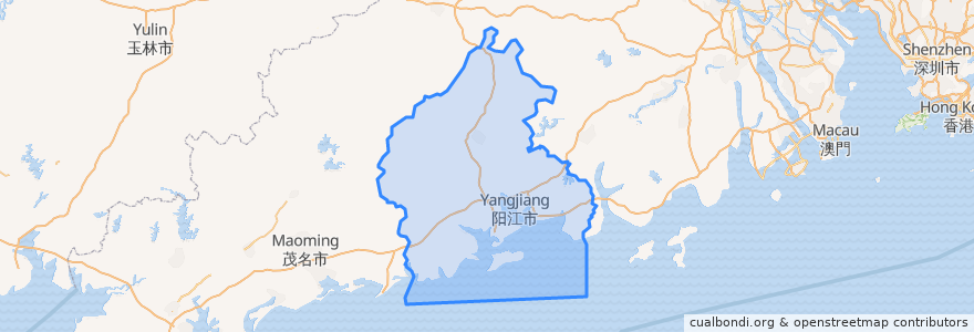 Mapa de ubicacion de Yangjiang.