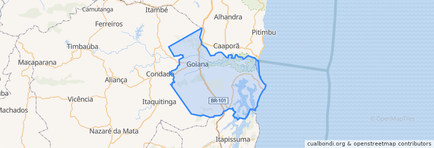 Mapa de ubicacion de Goiana.