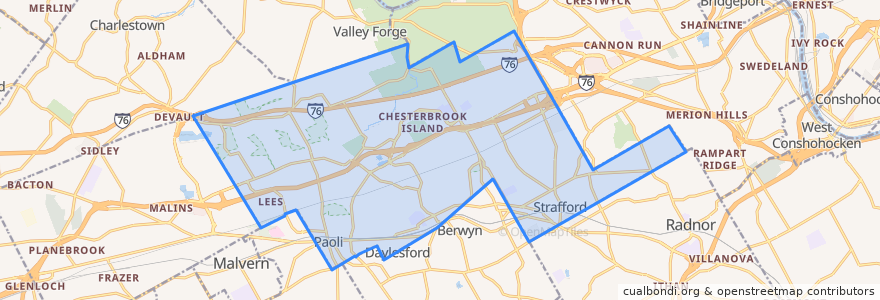 Mapa de ubicacion de Tredyffrin Township.