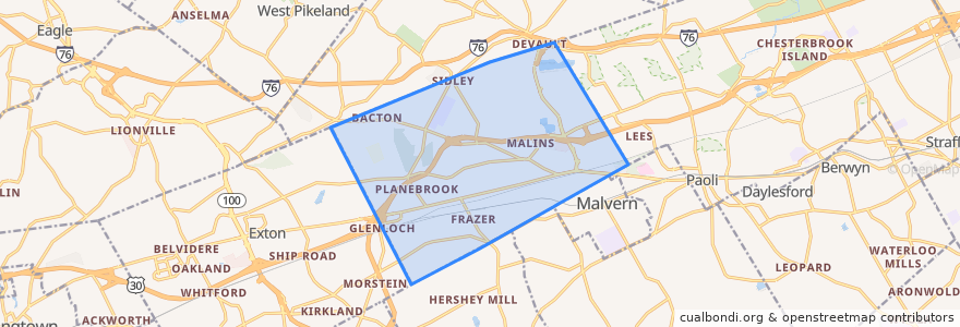 Mapa de ubicacion de East Whiteland Township.