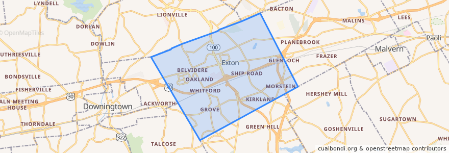 Mapa de ubicacion de West Whiteland Township.