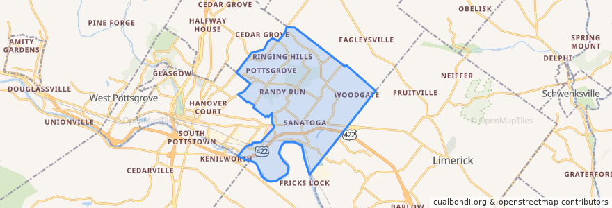 Mapa de ubicacion de Lower Pottsgrove Township.