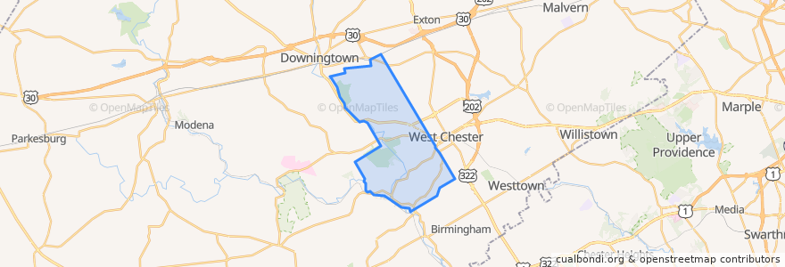 Mapa de ubicacion de East Bradford Township.