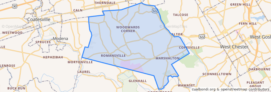 Mapa de ubicacion de West Bradford Township.