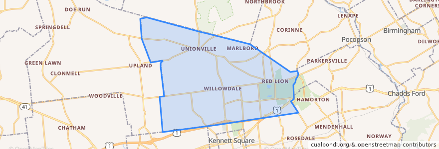Mapa de ubicacion de East Marlborough Township.