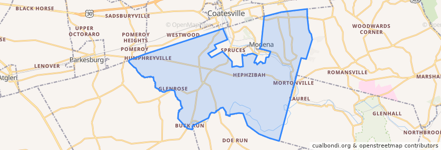 Mapa de ubicacion de East Fallowfield Township.