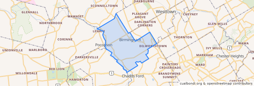 Mapa de ubicacion de Birmingham Township.