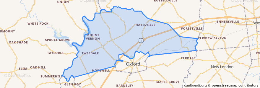 Mapa de ubicacion de Lower Oxford Township.
