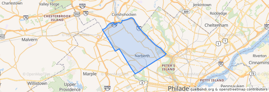 Mapa de ubicacion de Lower Merion Township.