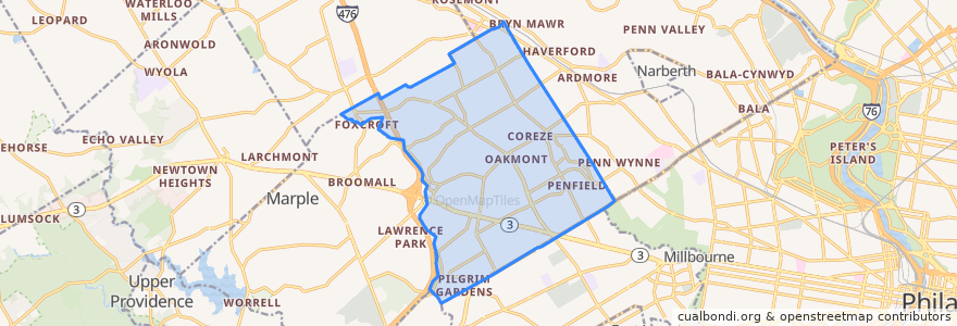 Mapa de ubicacion de Haverford Township.