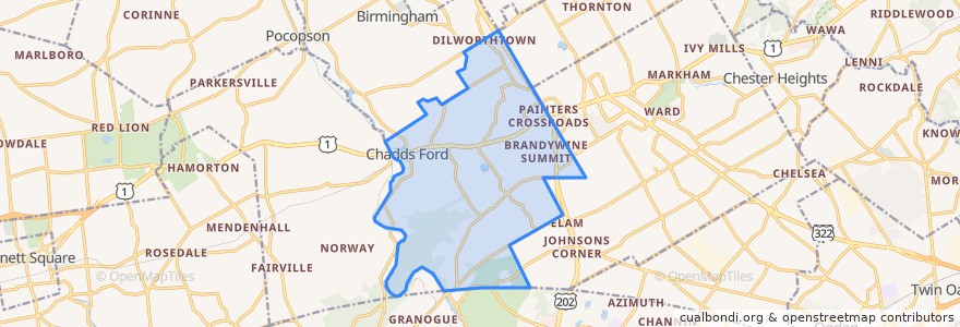 Mapa de ubicacion de Chadds Ford Township.