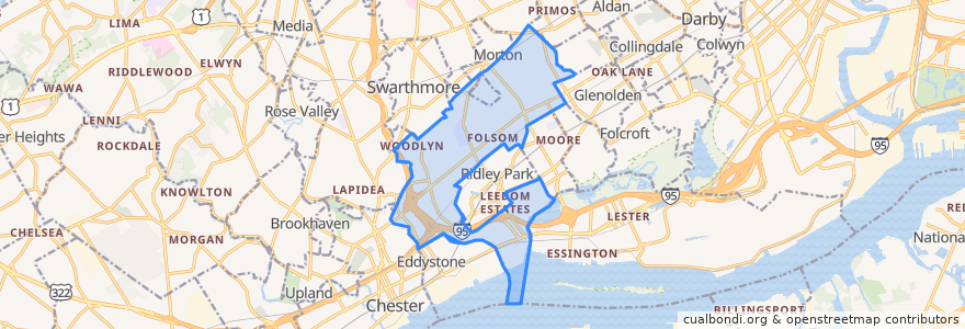 Mapa de ubicacion de Ridley Township.