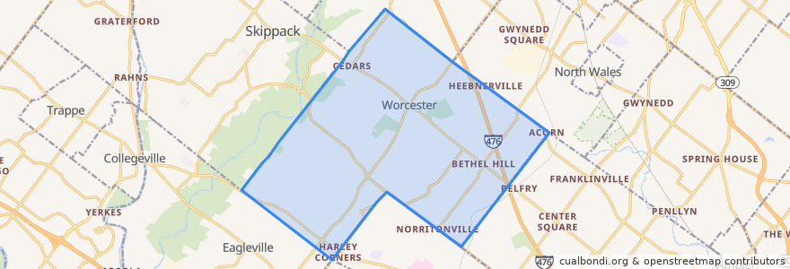 Mapa de ubicacion de Worcester Township.