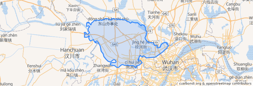 Mapa de ubicacion de 东西湖区.