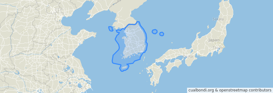 Mapa de ubicacion de Coreia do Sul.