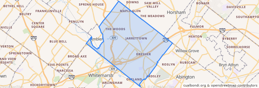 Mapa de ubicacion de Upper Dublin Township.