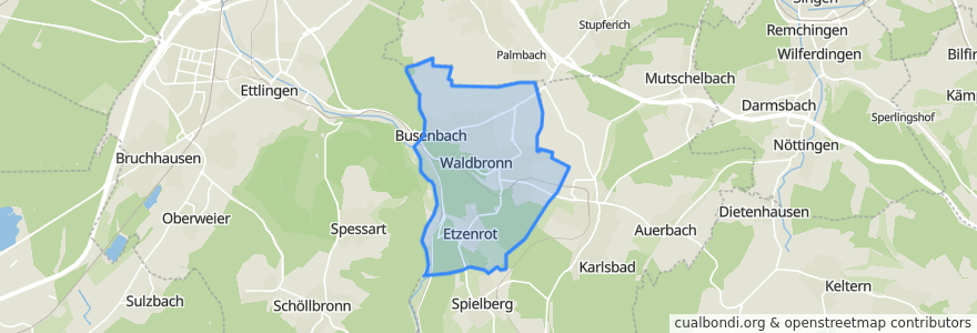 Mapa de ubicacion de Waldbronn.