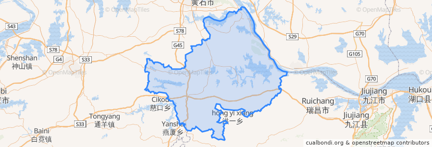 Mapa de ubicacion de 阳新县.