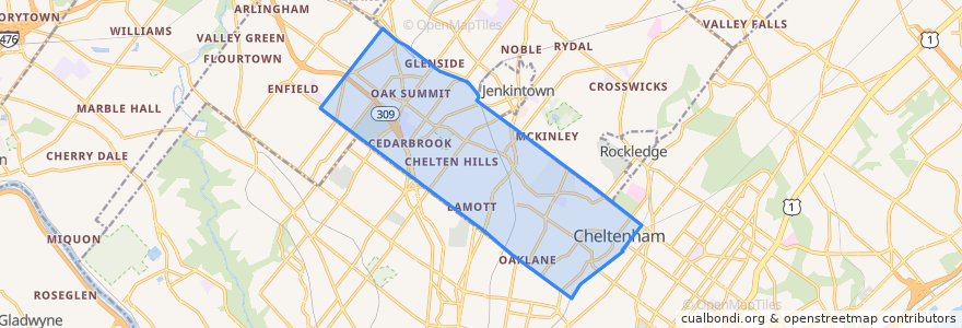 Mapa de ubicacion de Cheltenham Township.