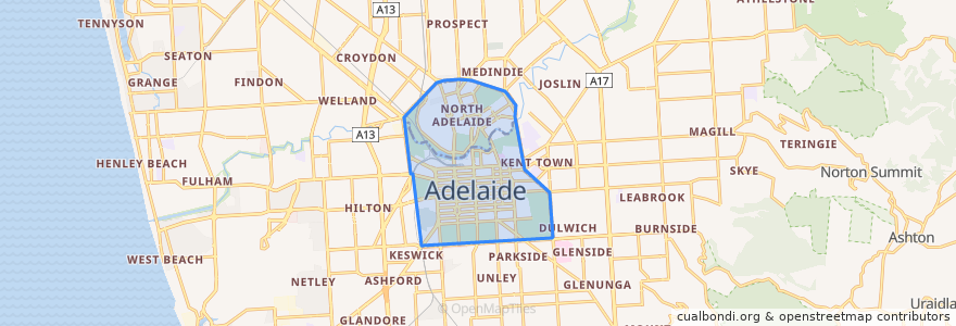 Mapa de ubicacion de Adelaide City Council.