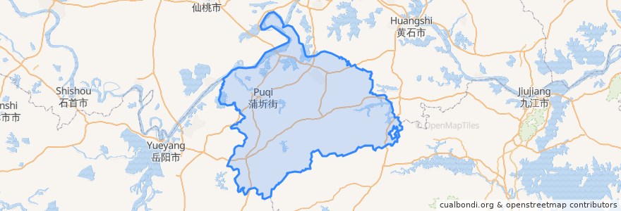 Mapa de ubicacion de 咸宁市.