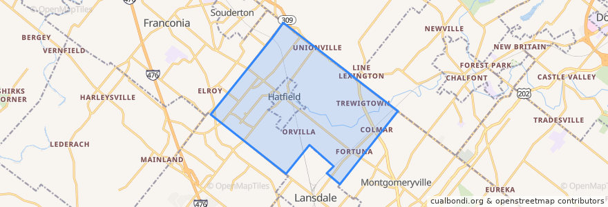Mapa de ubicacion de Hatfield Township.