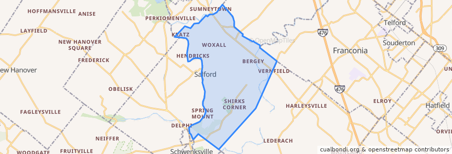 Mapa de ubicacion de Upper Salford Township.