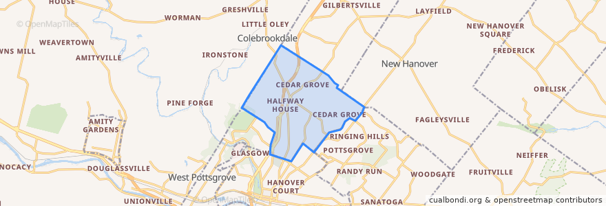 Mapa de ubicacion de Upper Pottsgrove Township.